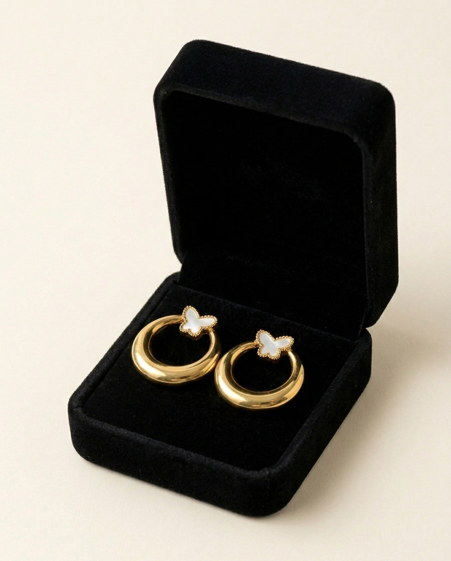 Golden Butterfly Circle Earrings