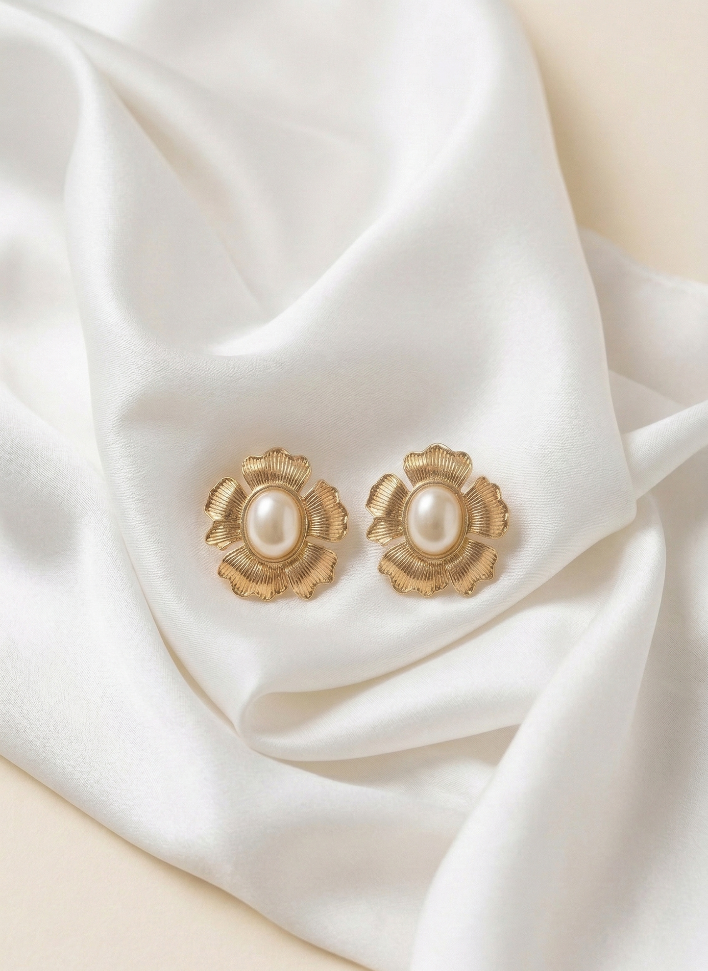 Golden Petal Pearl Earrings