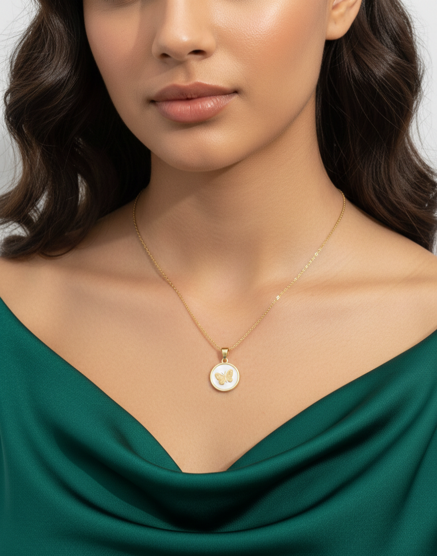 White Aura Butterfly Pendant Necklace