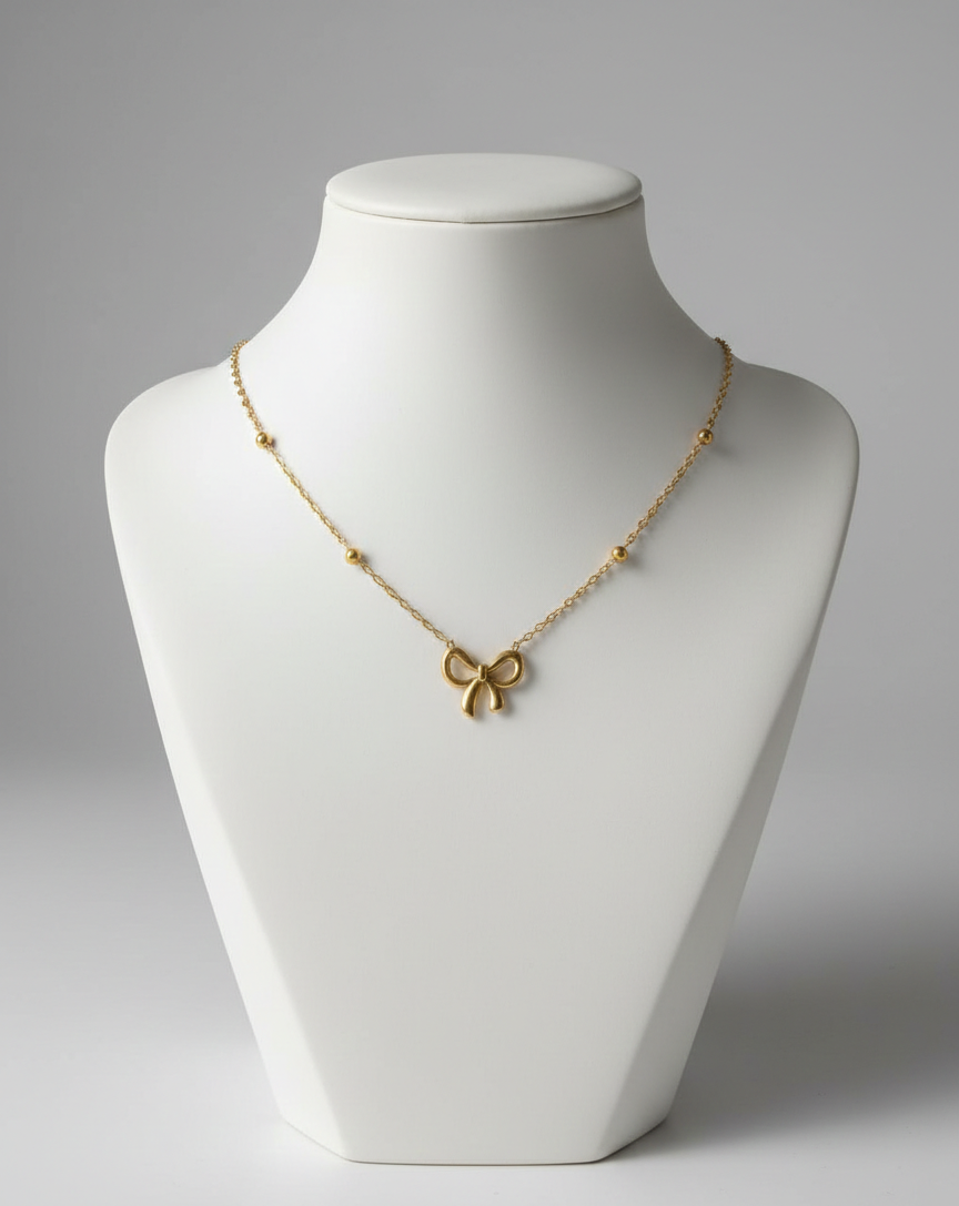 Golden Bow Pendant Necklace