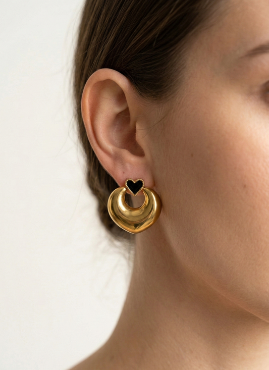 Midnight Heart Hoop Earrings