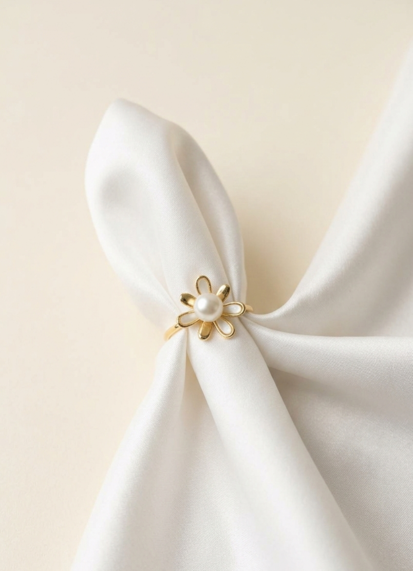Floral Pearl Adjustable Ring
