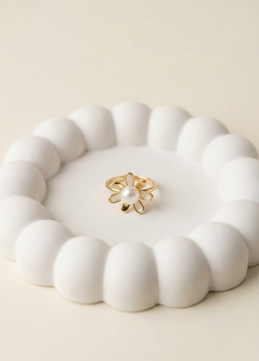 Floral Pearl Adjustable Ring