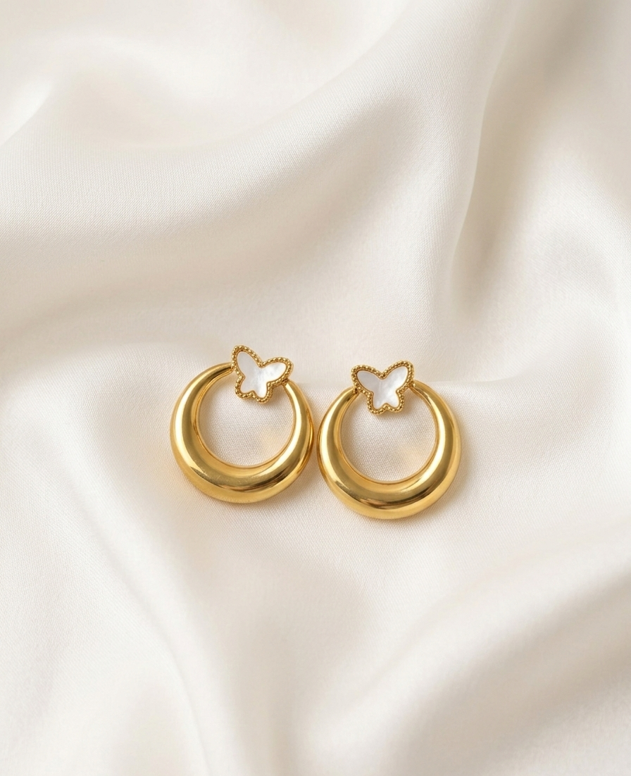Golden Butterfly Circle Earrings
