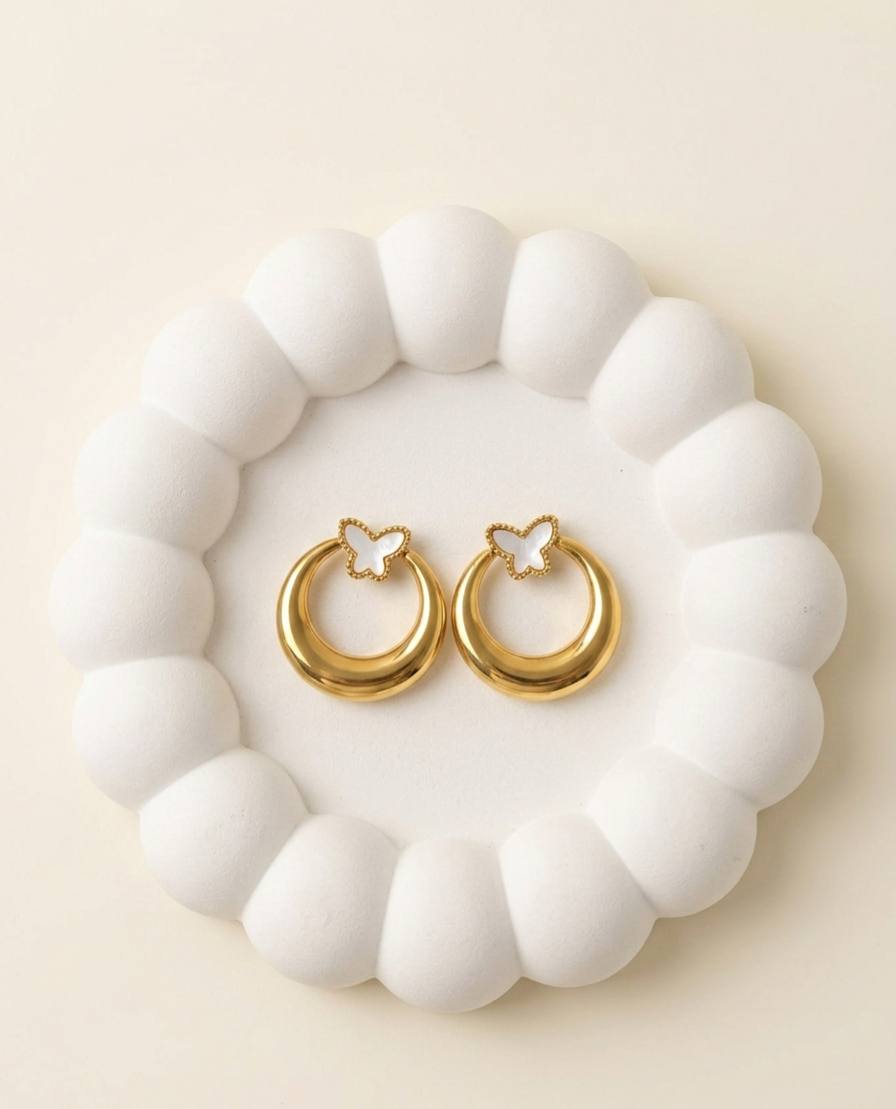 Golden Butterfly Circle Earrings