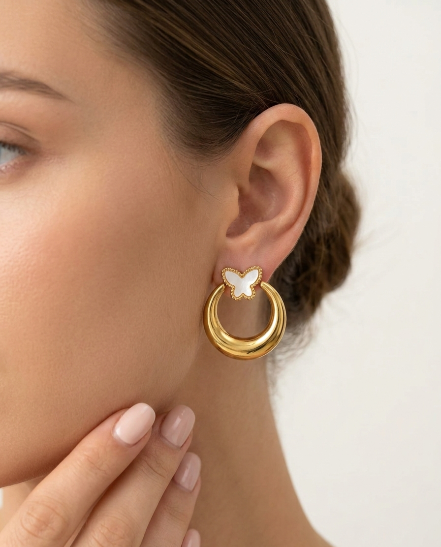 Golden Butterfly Circle Earrings