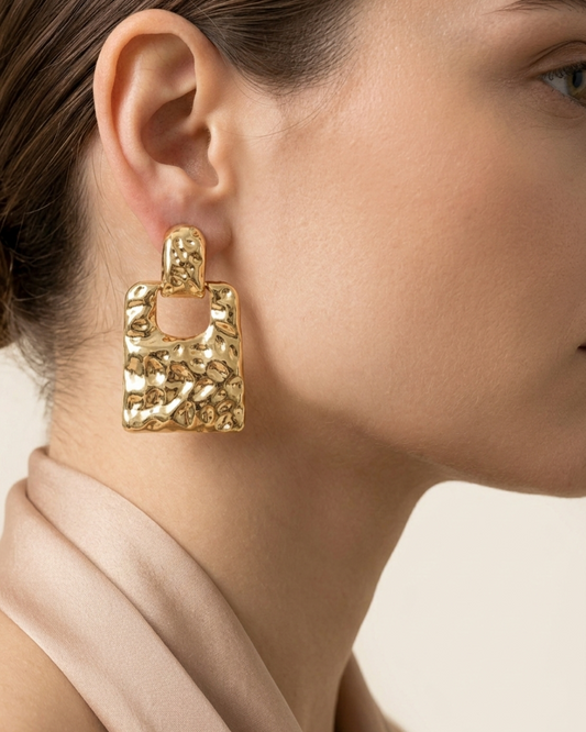 Golden Textured Square Drop Earrings