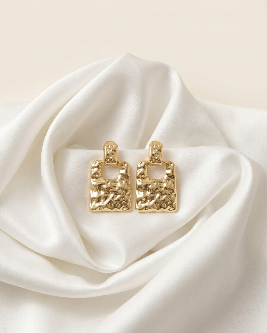 Golden Textured Square Drop Earrings