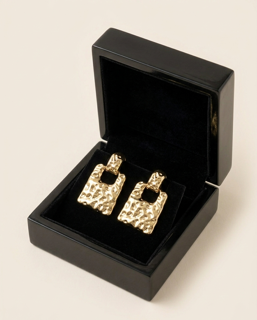 Golden Textured Square Drop Earrings