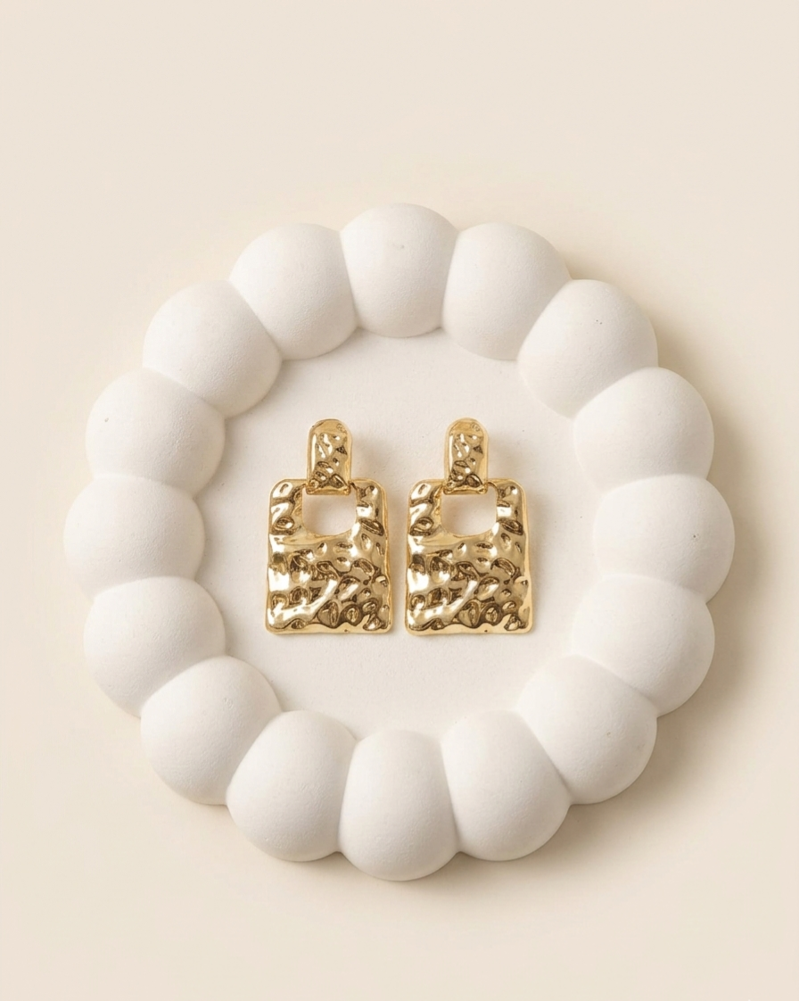 Golden Textured Square Drop Earrings