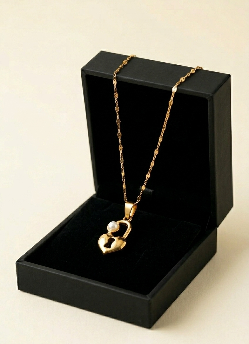Golden Heart Lock Necklace
