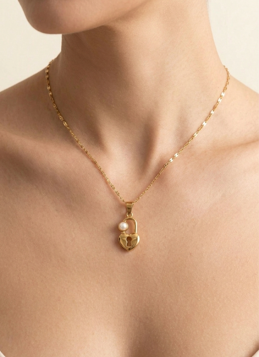 Golden Heart Lock Necklace