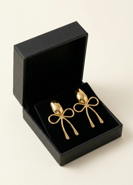 Golden Bow Drop Earrings
