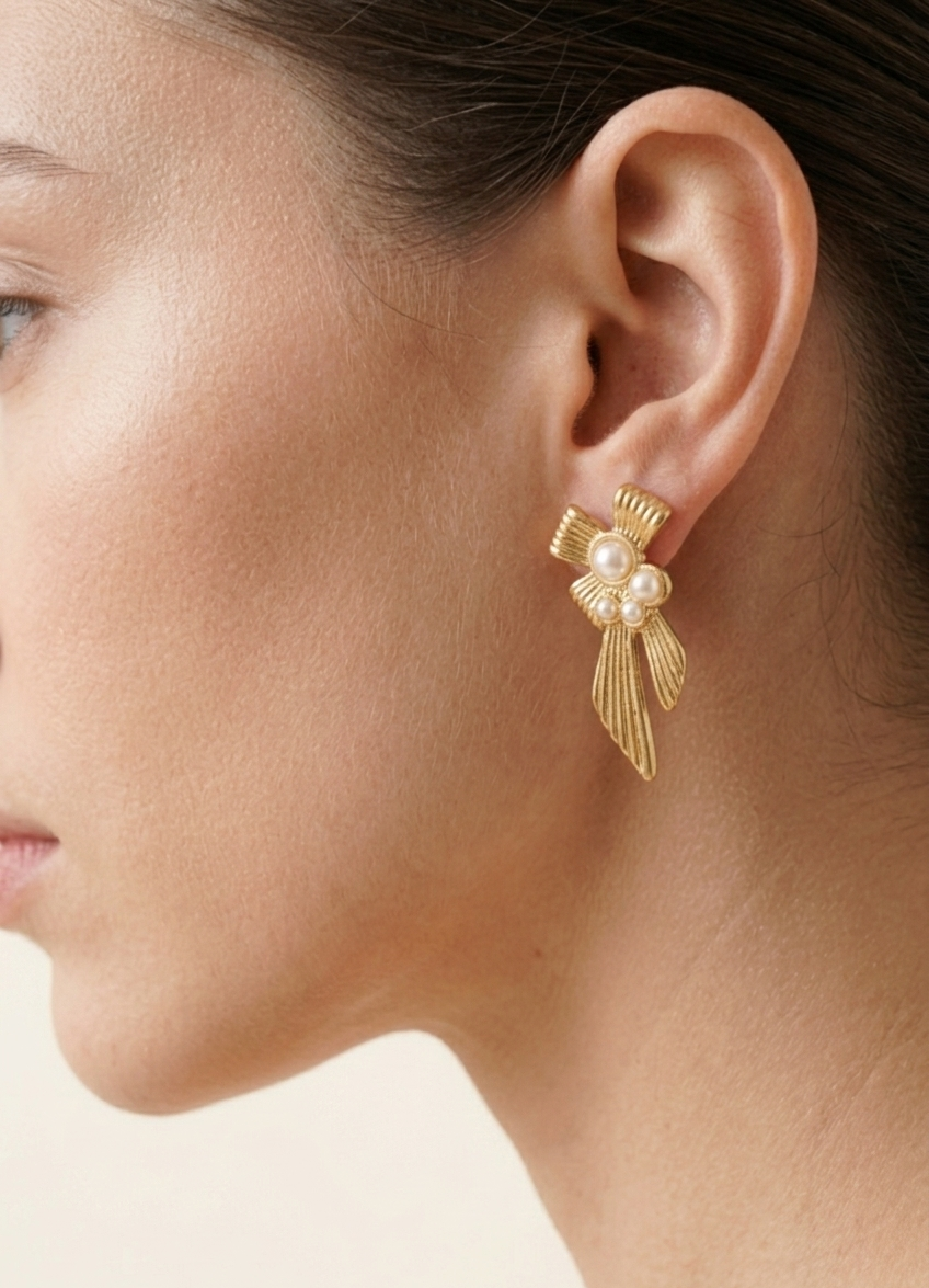 Golden Pearl Cascade Earrings