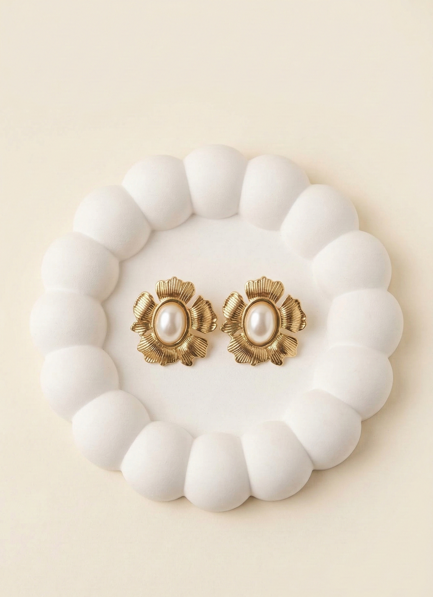 Golden Petal Pearl Earrings