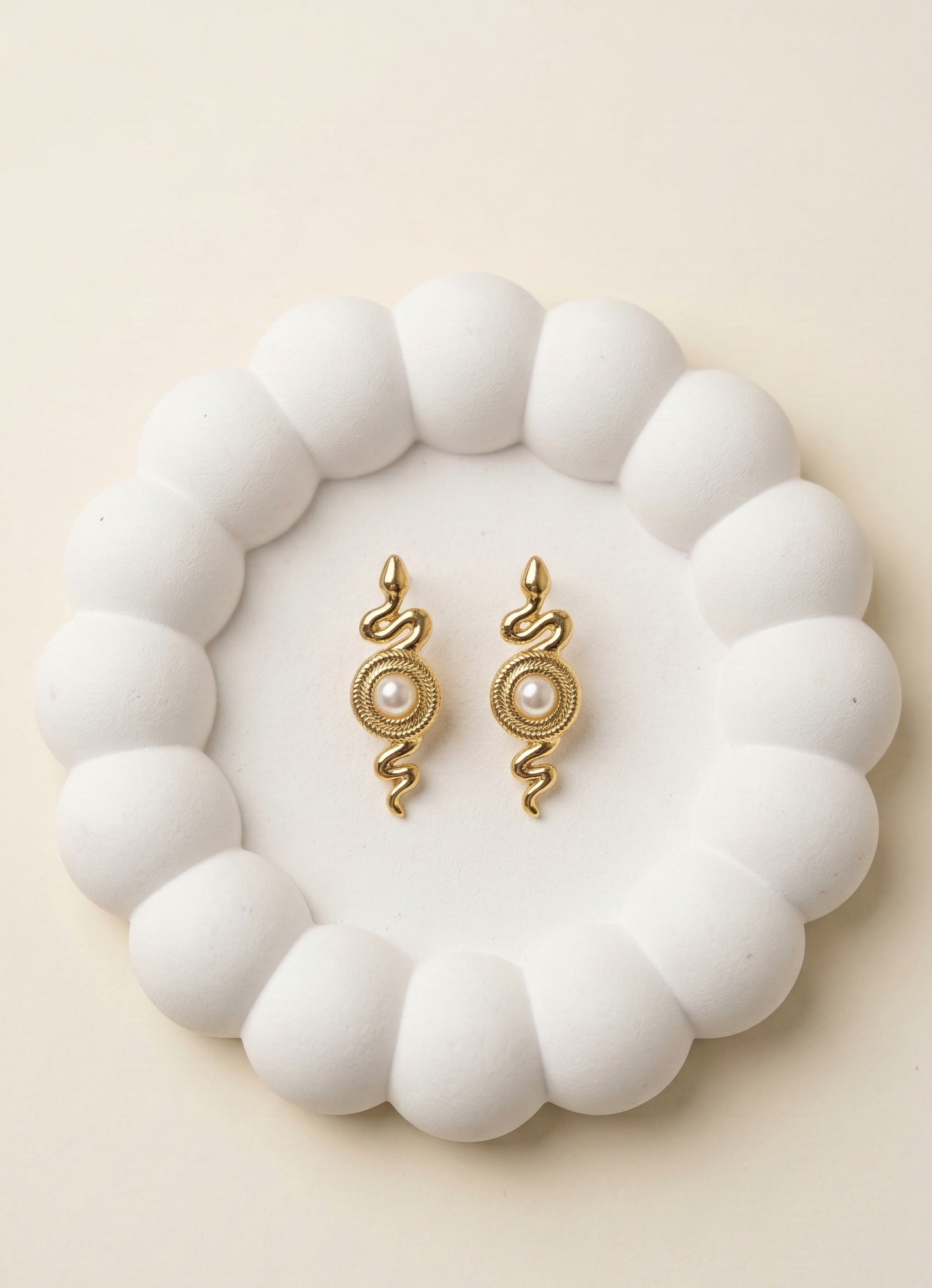 Golden Serpent Pearl Earrings