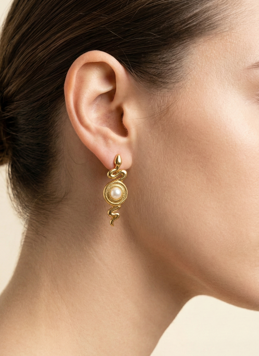 Golden Serpent Pearl Earrings