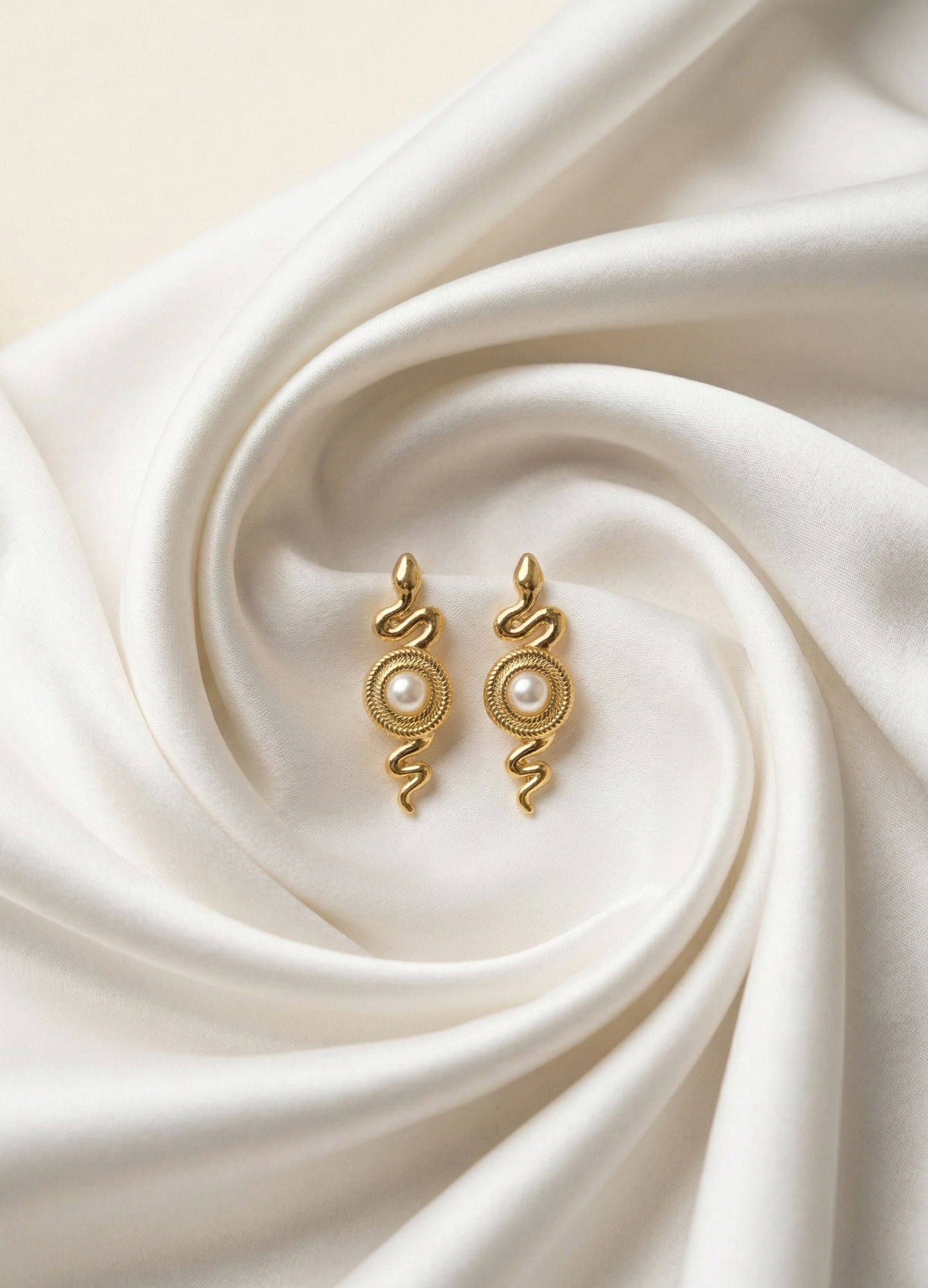 Golden Serpent Pearl Earrings