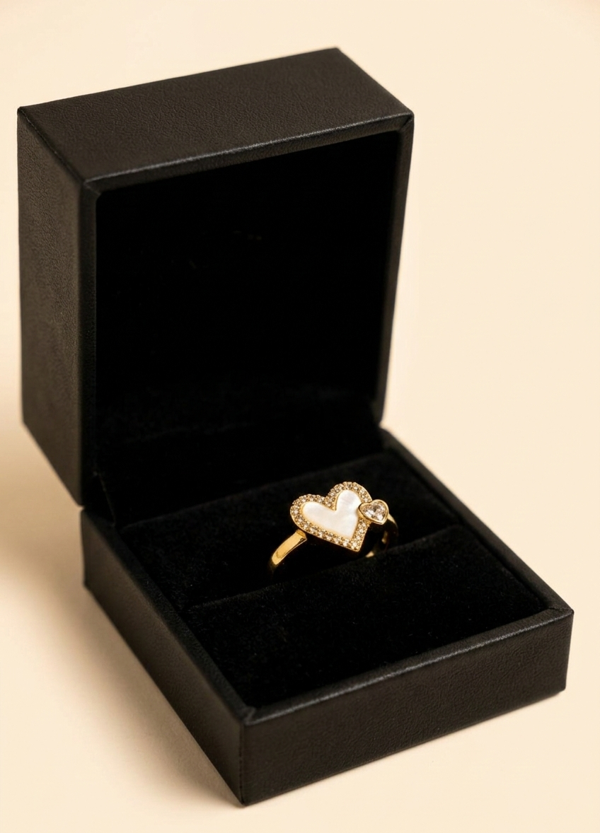 White Charm Heart Ring