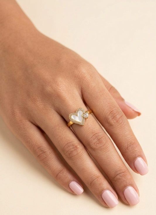 White Charm Heart Ring