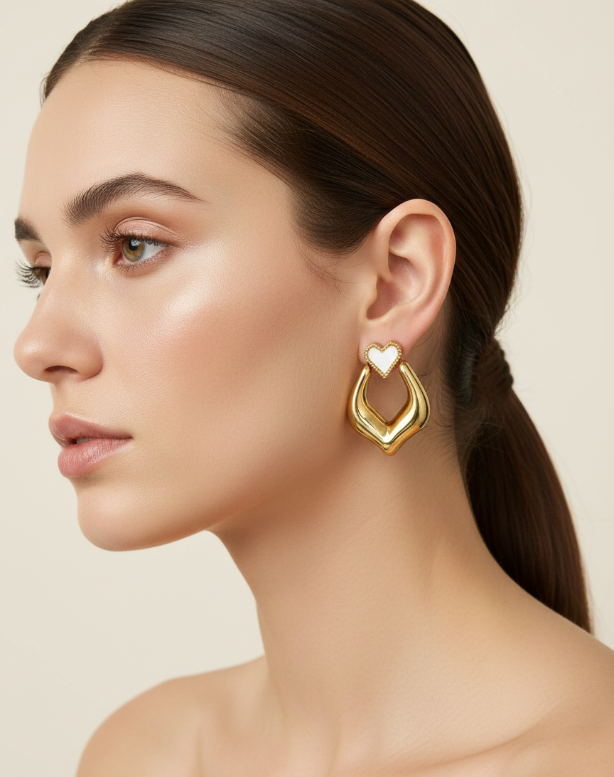 Snow Heart Hoop Earrings