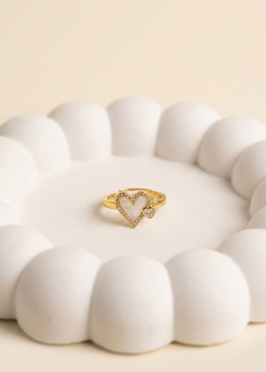 White Charm Heart Ring