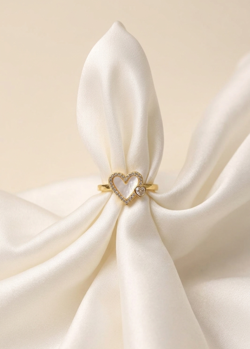 White Charm Heart Ring