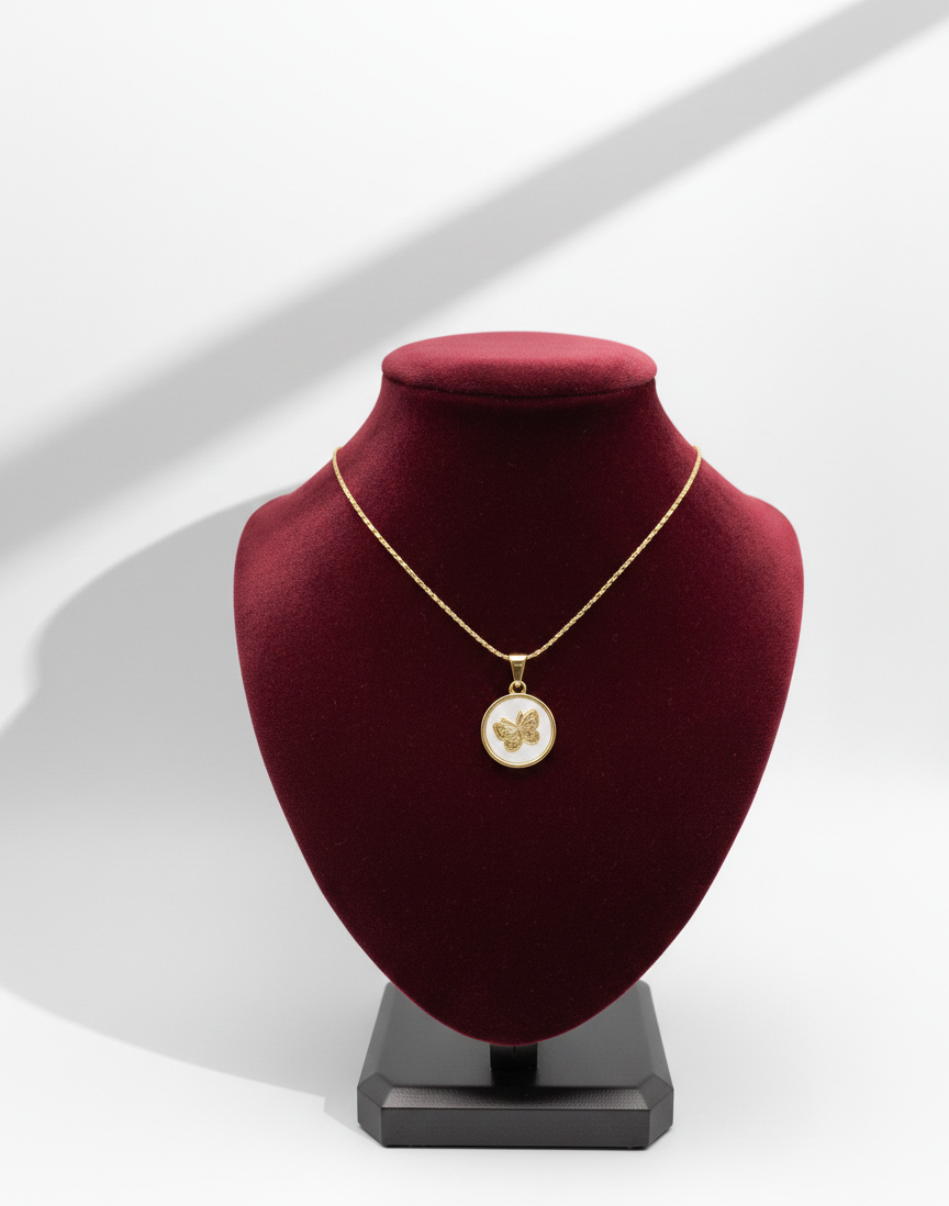 White Aura Butterfly Pendant Necklace