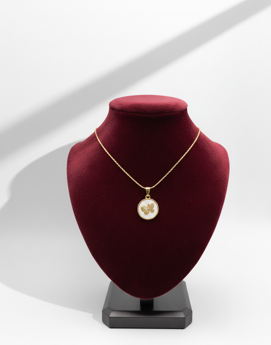 White Aura Butterfly Pendant Necklace