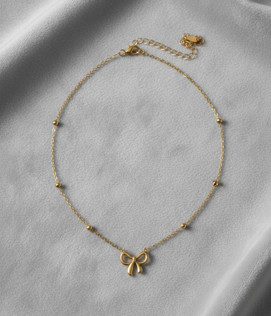 Golden Bow Pendant Necklace