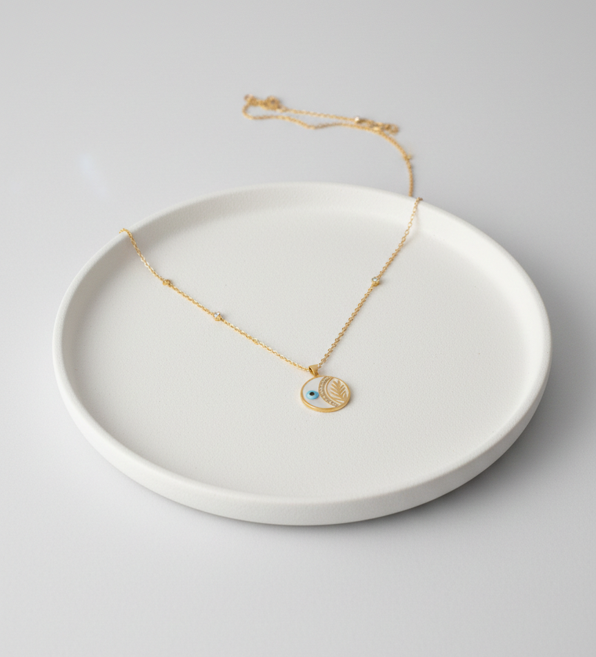 Evil Eye Leaf Charm Pendant Necklace