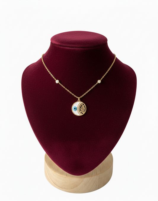 Evil Eye Leaf Charm Pendant Necklace
