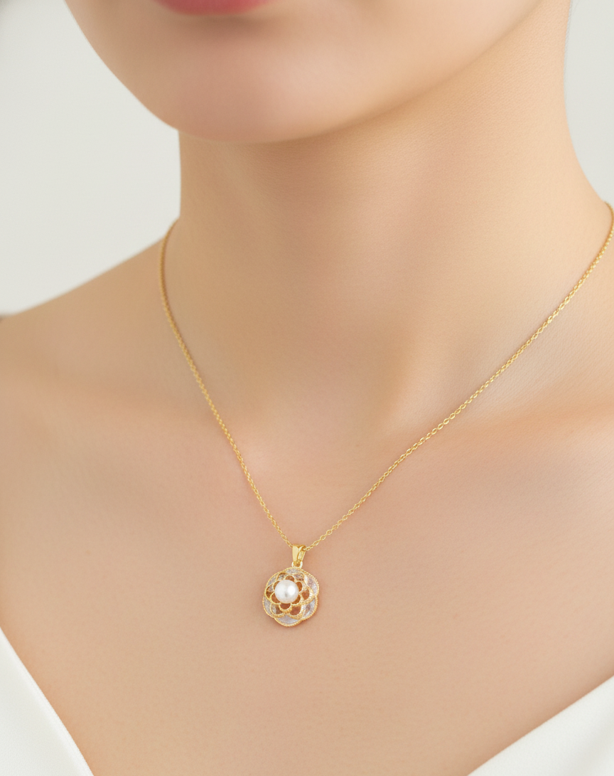 Crystal Blossom Pearl Necklace